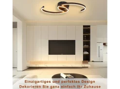 NETTLIFE Plafón-Lámpara de Techo LED Moderna 60 cm 24 W Blanco Cálido Lámpara de Salón para Dormitorio Cocina Pasillo Comedor Negro