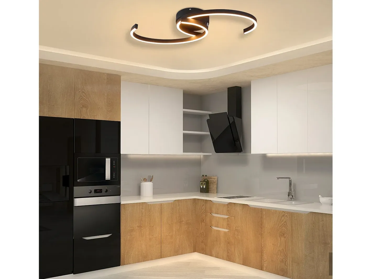 NETTLIFE Plafón-Lámpara de Techo LED Moderna 60 cm 24 W Blanco Cálido Lámpara de Salón para Dormitorio Cocina Pasillo Comedor Negro