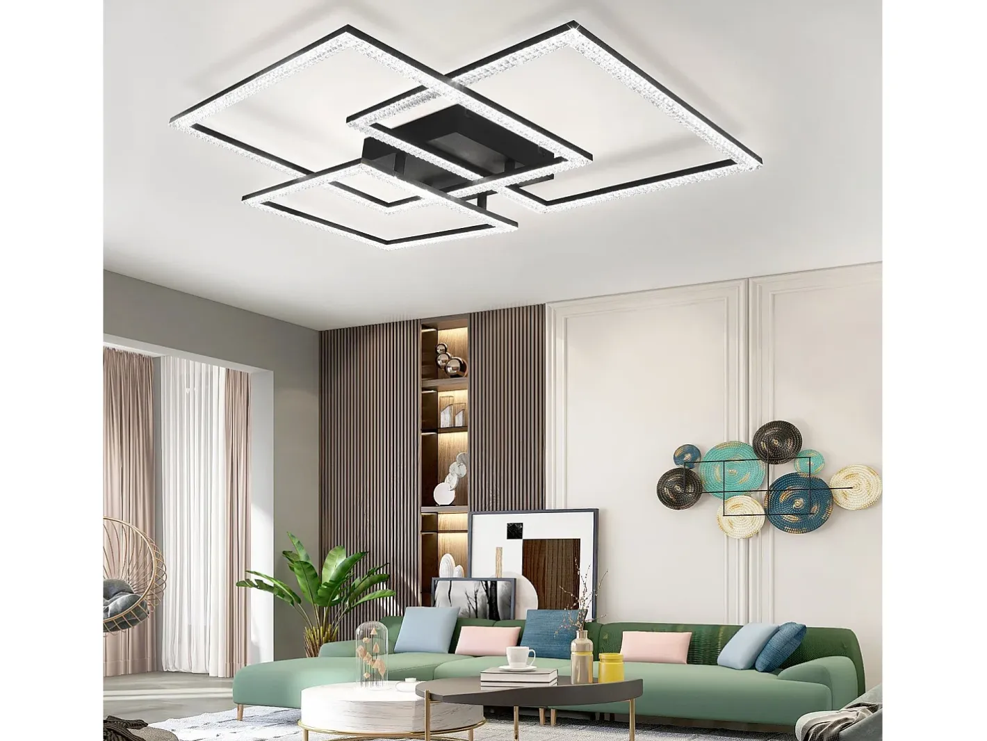 NETTLIFE Plafón-Lámpara de Techo LED Negra Lámpara de 75 CM Lámpara de Interior de Diseño de Cristal Moderno Regulable con Control Remoto para Dormitorio Negro