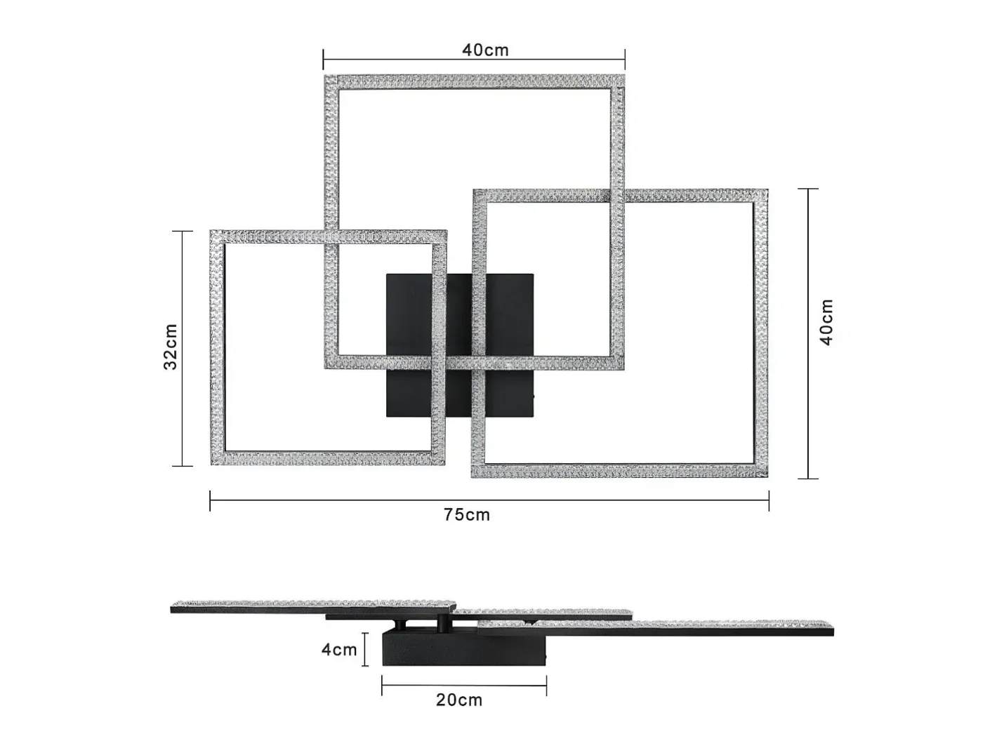 NETTLIFE Plafón-Lámpara de Techo LED Negra Lámpara de 75 CM Lámpara de Interior de Diseño de Cristal Moderno Regulable con Control Remoto para Dormitorio Negro
