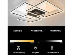 NETTLIFE Plafón-Lámpara de Techo LED Negra Lámpara de 75 CM Lámpara de Interior de Diseño de Cristal Moderno Regulable con Control Remoto para Dormitorio Negro