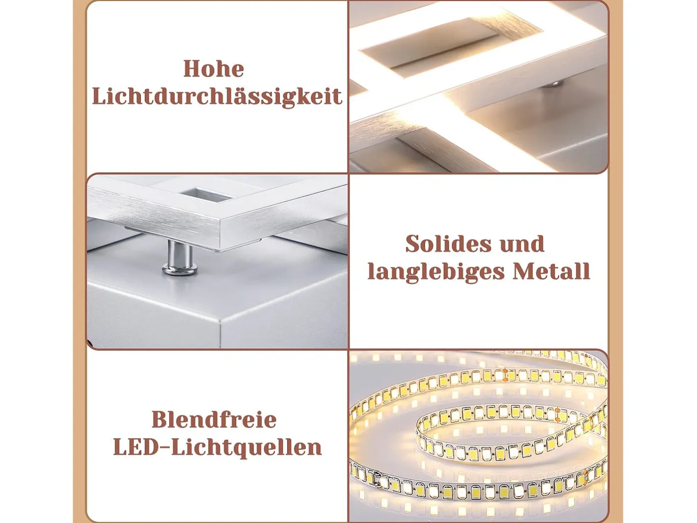 NETTLIFE Lámpara de techo LED cuadrada plateada moderna para dormitorio, 24 W, metal, 3000 K, blanco cálido para pasillo Plateado Hot