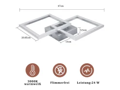 NETTLIFE Lámpara de techo LED cuadrada plateada moderna para dormitorio, 24 W, metal, 3000 K, blanco cálido para pasillo Plateado Hot