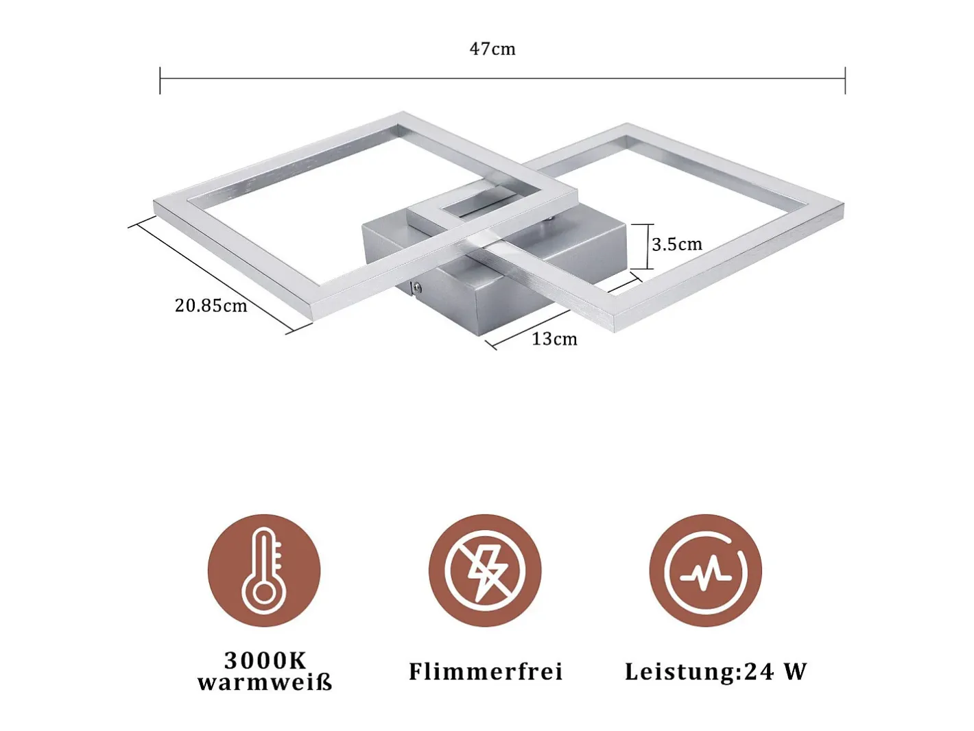 NETTLIFE Lámpara de techo LED cuadrada plateada moderna para dormitorio, 24 W, metal, 3000 K, blanco cálido para pasillo Plateado Hot
