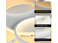 NETTLIFE Plafón-Lámpara de techo LED para sala de estar regulable de 70 W con control remoto, 5 anillos, acrílico moderno regulable Blanco