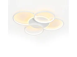 NETTLIFE Plafón-Lámpara de techo LED para sala de estar regulable de 70 W con control remoto, 5 anillos, acrílico moderno regulable Blanco