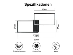 NETTLIFE Plafón-Lámpara de Techo LED Negra 80 cm Moderna Regulable con Mando a Distancia 48W Rectángulo Diseño de Metal para Dormitorio Habitación Infantil Negro