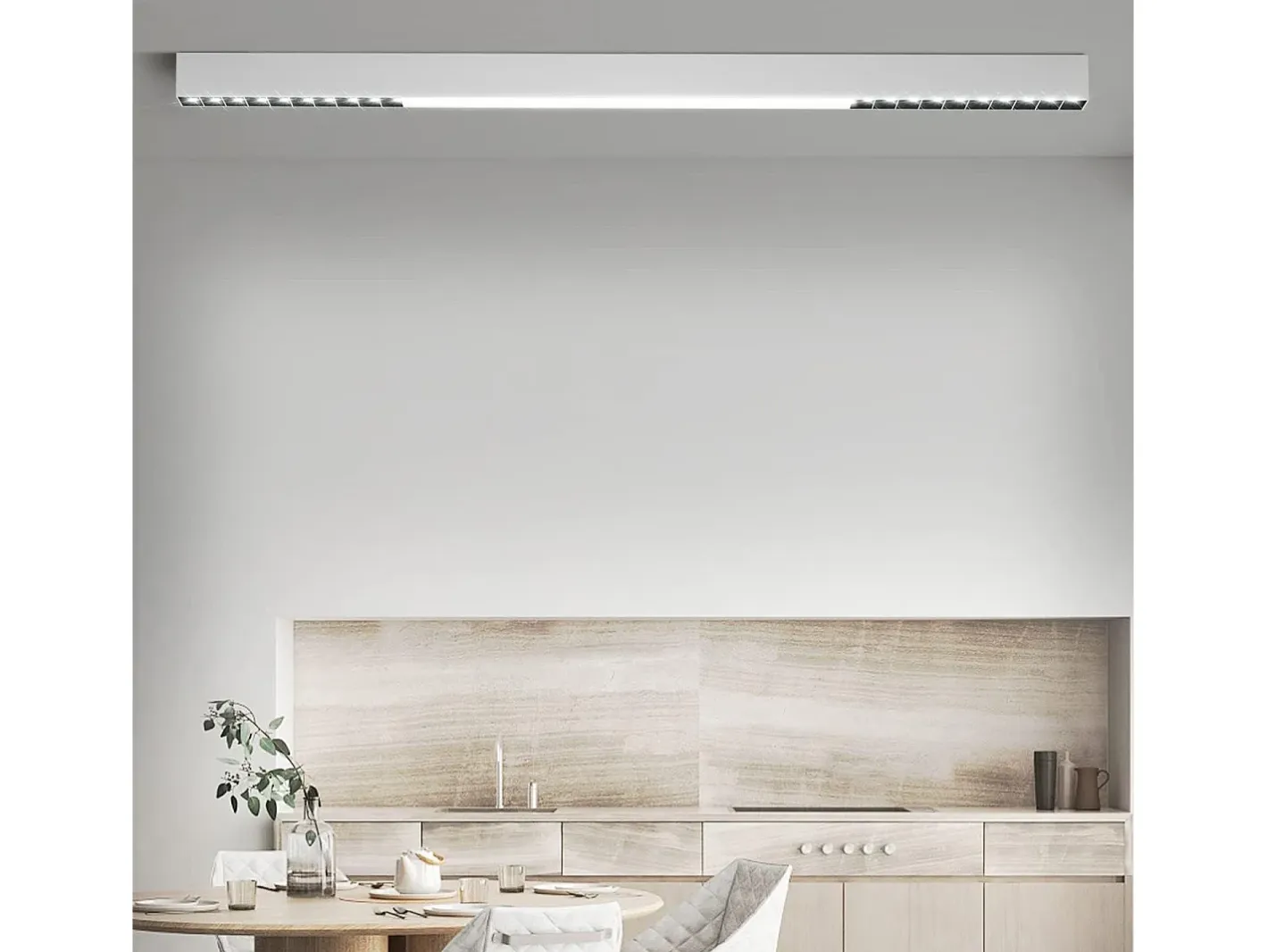 NETTLIFE Plafón-Lámpara de Techo LED Blanca 32W Lámpara de Regulable Moderna con Control Remoto Lámpara de Escritorio Larga 107CM para Dormitorio de Blanco
