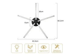 Discount NETTLIFE Lámpara de Techo LED Salón 25" 24W Cocina Moderno 5 Bombillas Diseño Pasillo Blanco Cálido Cristal Dormitorio para Cocina Negro