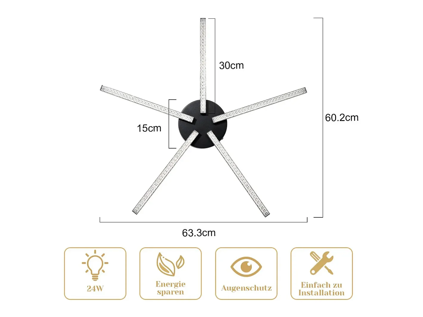 Discount NETTLIFE Lámpara de Techo LED Salón 25" 24W Cocina Moderno 5 Bombillas Diseño Pasillo Blanco Cálido Cristal Dormitorio para Cocina Negro