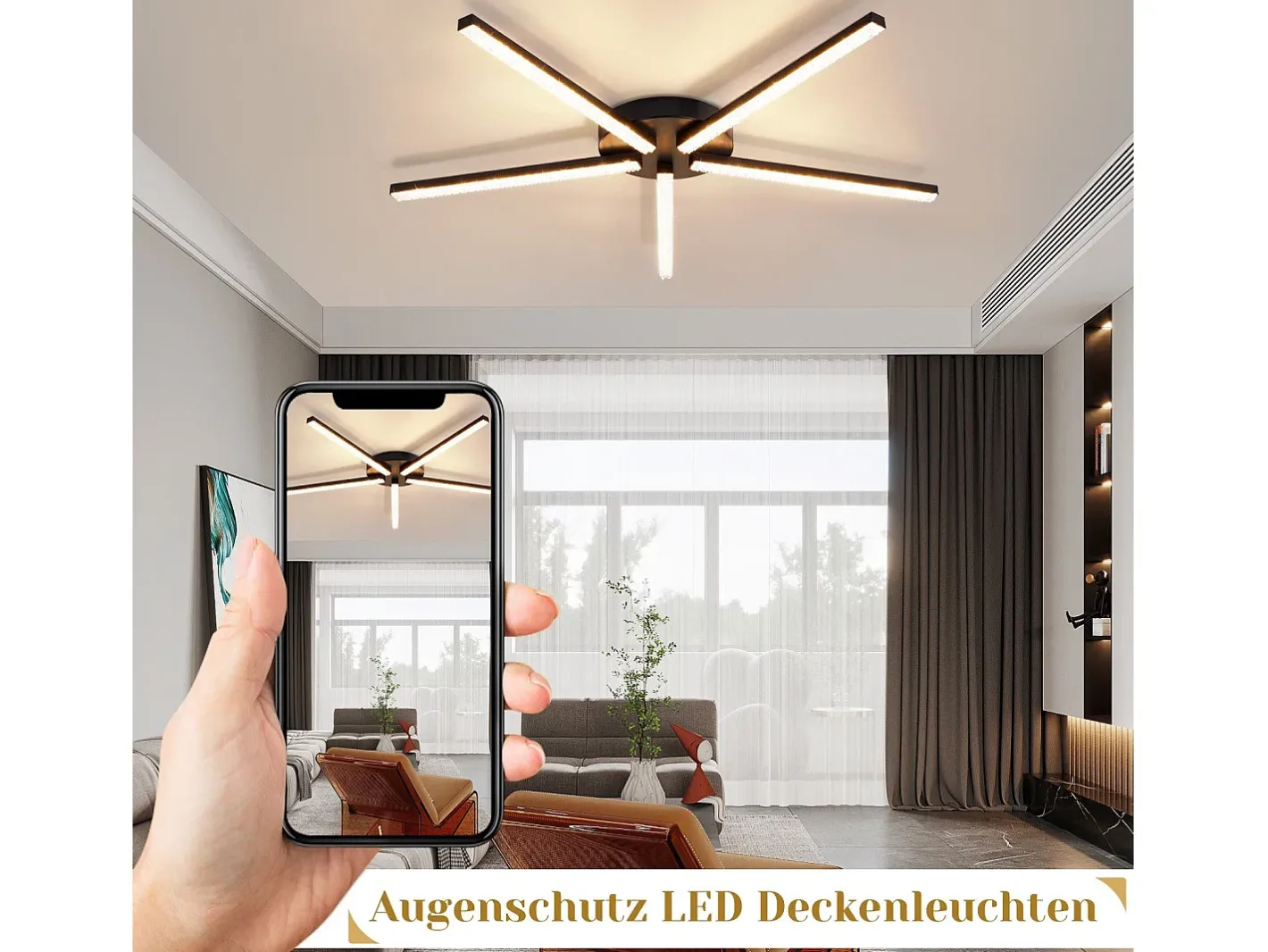 Discount NETTLIFE Lámpara de Techo LED Salón 25" 24W Cocina Moderno 5 Bombillas Diseño Pasillo Blanco Cálido Cristal Dormitorio para Cocina Negro