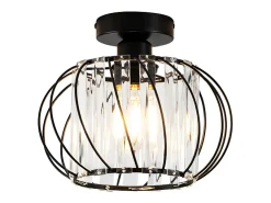 NETTLIFE Lámpara de techo moderna de cristal: Lámpara de pasillo negra E27 Lámpara de cocina vintage con marco de metal en el interior Negro Best