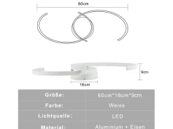 NETTLIFE Lámpara de Techo LED Lámpara de 60 cm 3000 K Lámpara de Diseño Blanca Cálida Lámpara de Lámpara Decorativa para Dormitorio Balcón Blanco