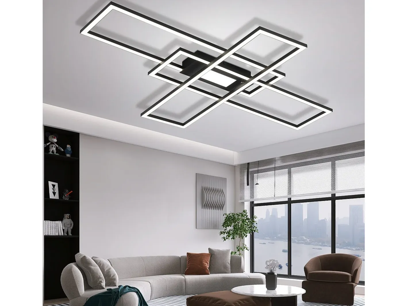 Hot NETTLIFE Lámpara de Techo LED Lámpara de Sala de Estar Negra Lámpara Regulable Moderna con Control Remoto 50 W Dormitorio Grande para Cocina Negro