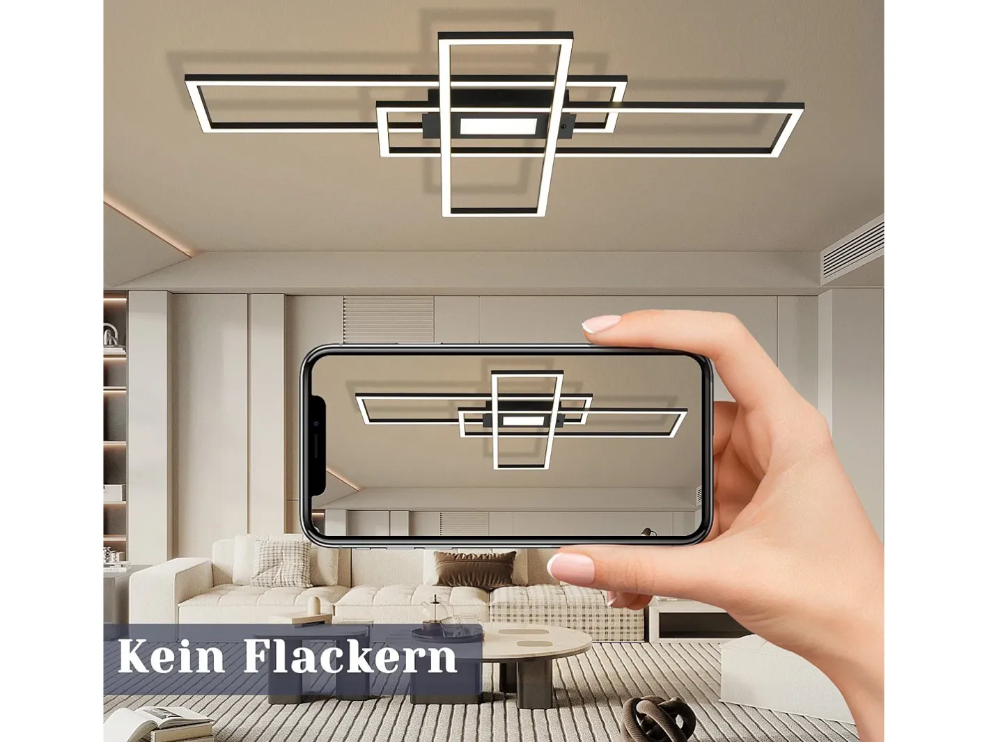 Hot NETTLIFE Lámpara de Techo LED Lámpara de Sala de Estar Negra Lámpara Regulable Moderna con Control Remoto 50 W Dormitorio Grande para Cocina Negro