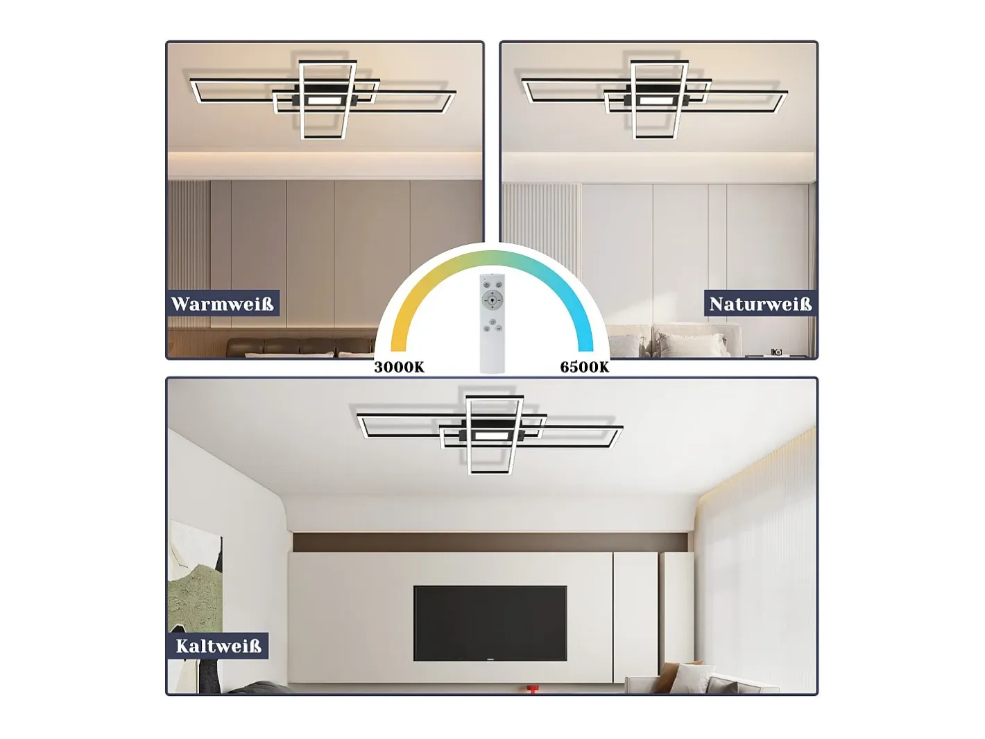 Hot NETTLIFE Lámpara de Techo LED Lámpara de Sala de Estar Negra Lámpara Regulable Moderna con Control Remoto 50 W Dormitorio Grande para Cocina Negro