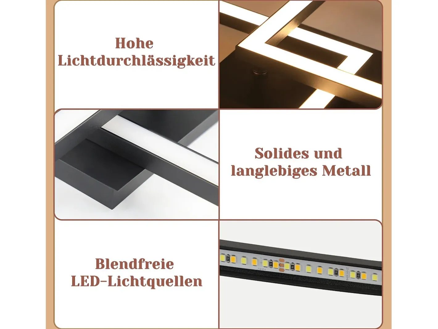 New NETTLIFE Lámpara de Techo LED 24W Diseño Moderno Cuadrado Blanco Cálido para Salón Dormitorio Cocina Pasillo Negro