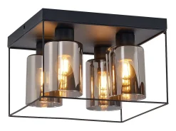 Outlet NETTLIFE Lámpara de techo para salón, cristal, 4 bombillas, E27, estilo industrial vintage, metal, , retro Negro
