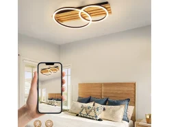 NETTLIFE Plafón-Lámpara de techo LED regulable: 55 cm, moderna lámpara de techo de 2 anillos, 36 W, diseño con control remoto, para dormitorio, Plateado