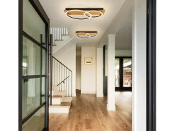 NETTLIFE Plafón-Lámpara de techo LED regulable: 55 cm, moderna lámpara de techo de 2 anillos, 36 W, diseño con control remoto, para dormitorio, Plateado