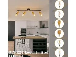 NETTLIFE Lámpara de Techo Vintage de 4 Puntos con E27 Negro y Estilo Industrial Retro Giratorio para Salón Dormitorio Cocina Dorado Best