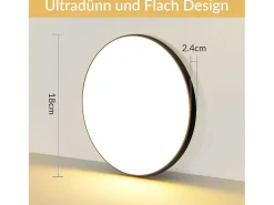 NETTLIFE Lámpara de techo LED plana negra de 18 cm y 15 W, redonda, pequeña, LED blanco cálido integrado permanentemente, 3000 K Negro Best
