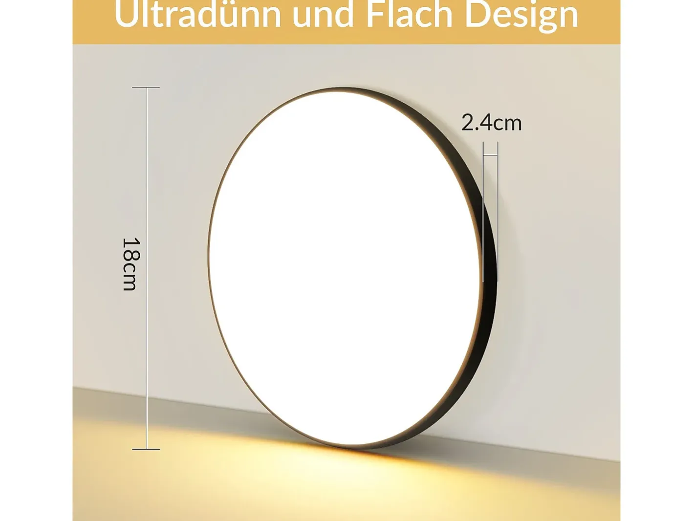 NETTLIFE Lámpara de techo LED plana negra de 18 cm y 15 W, redonda, pequeña, LED blanco cálido integrado permanentemente, 3000 K Negro Best