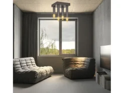 Outlet NETTLIFE Lámpara de Techo Vintage E14 Lámpara Industrial Lámpara de Dormitorio Gris con 4 Focos de Metal para Sala de Estar Cocina Pasillo Bar Negro