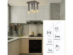 Outlet NETTLIFE Lámpara de Techo Vintage E14 Lámpara Industrial Lámpara de Dormitorio Gris con 4 Focos de Metal para Sala de Estar Cocina Pasillo Bar Negro
