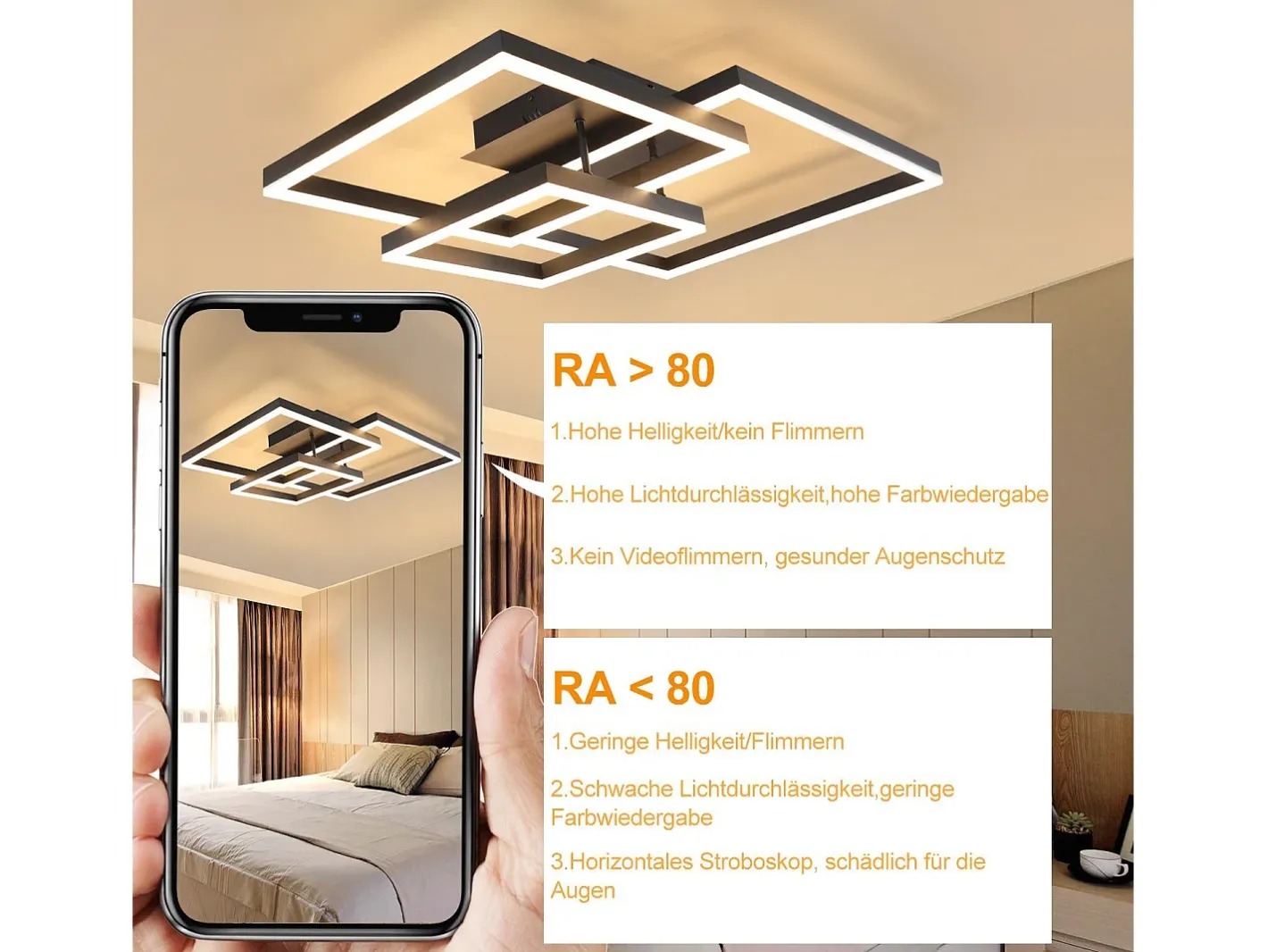 NETTLIFE Lámpara de Techo LED Lámpara de Sala de Estar Regulable Negra con Control Remoto 84W Lámpara de Dormitorio Moderna para Cocina Oficina Negro Best
