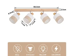 NETTLIFE Lámpara de techo con foco de madera de 4 llamas - Lámpara de techo vintage E14 con pantalla de tela retro, ajustable 350° Amarillo Outlet