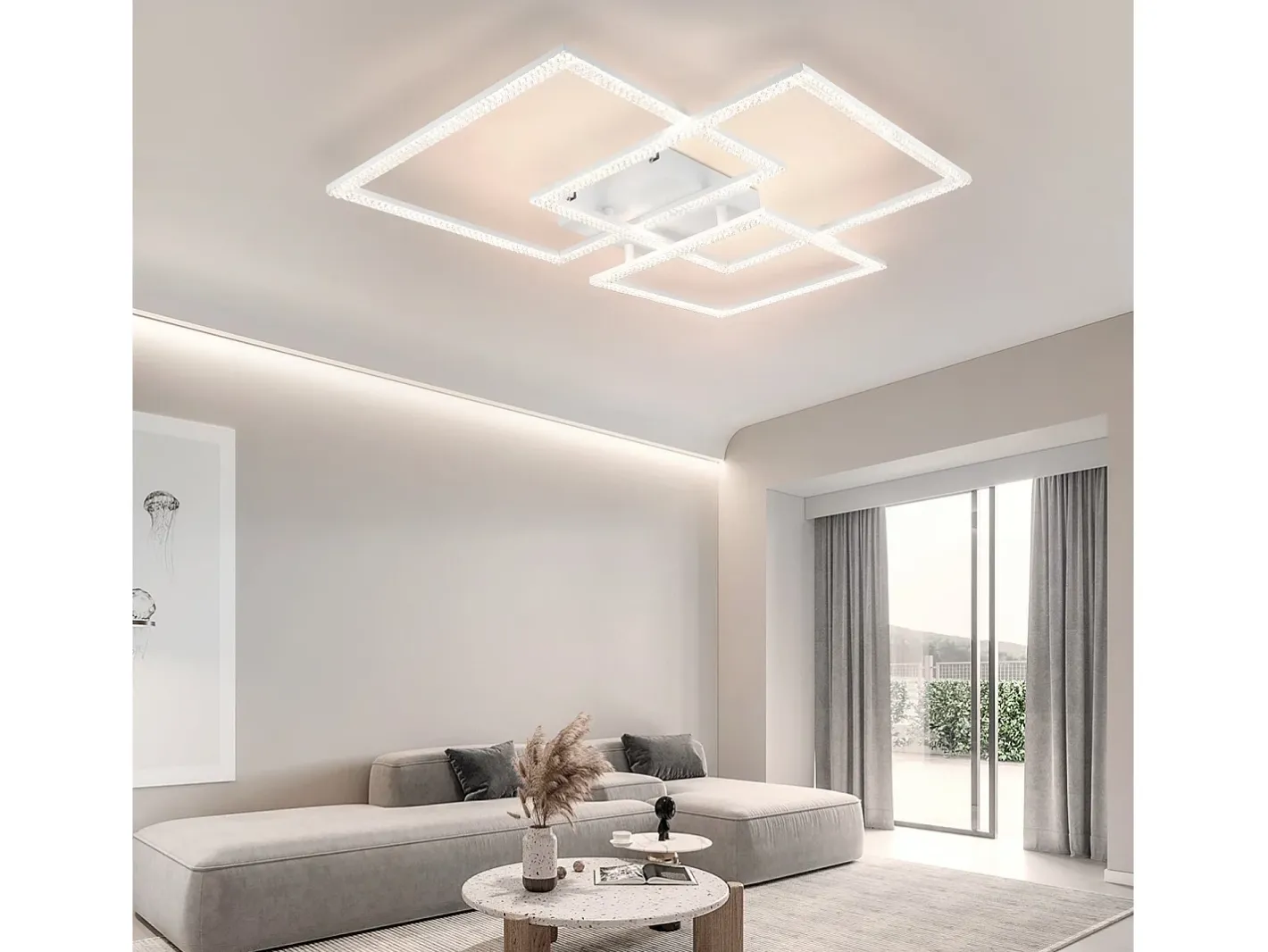 NETTLIFE Plafón-, lámpara de techo LED para salón negro de 75 cm, regulable, moderna, de cristal, lámpara para habitación, diseño de lámpara interior con... Blanco