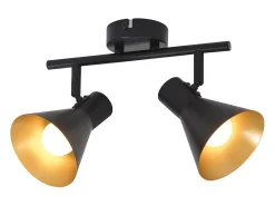 NETTLIFE Plafón-Lámpara de Techo de Cocina Negra de 2 Focos 2 Bombillas E14 Vintage Giratoria 330° Industrial Retro Metal para Entrada de Oficina Negro