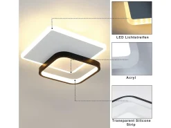 NETTLIFE Plafón-Lámpara de Techo LED 3000K 24,5cm 22W Lámpara de Pasillo Lámpara de Cocina de Diseño Moderno Negro para Dormitorio Sala de Estar Blanco