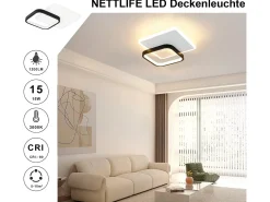 NETTLIFE Plafón-Lámpara de Techo LED 3000K 24,5cm 22W Lámpara de Pasillo Lámpara de Cocina de Diseño Moderno Negro para Dormitorio Sala de Estar Blanco
