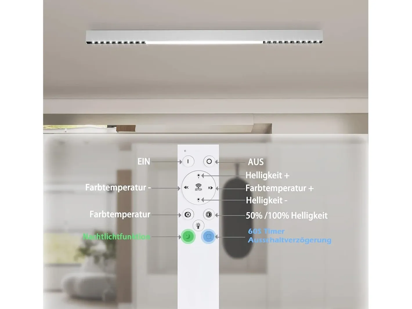NETTLIFE Plafón-Lámpara de Techo LED Blanca 25W Lámpara Moderna para Lámpara de Escritorio Larga Regulable con Control Remoto 80CM para Dormitorio Blanco