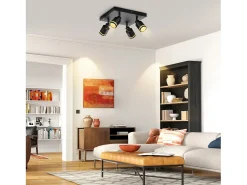 Sale NETTLIFE Lámpara de techo LED con 4 focos, cuadrada, negra, montaje en pared ajustable, GU10, interior, metal, sin bombilla Negro