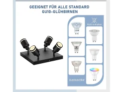 Sale NETTLIFE Lámpara de techo LED con 4 focos, cuadrada, negra, montaje en pared ajustable, GU10, interior, metal, sin bombilla Negro