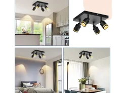 Sale NETTLIFE Lámpara de techo LED con 4 focos, cuadrada, negra, montaje en pared ajustable, GU10, interior, metal, sin bombilla Negro