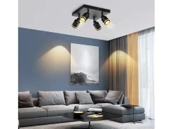 Sale NETTLIFE Lámpara de techo LED con 4 focos, cuadrada, negra, montaje en pared ajustable, GU10, interior, metal, sin bombilla Negro