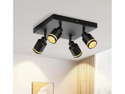 Sale NETTLIFE Lámpara de techo LED con 4 focos, cuadrada, negra, montaje en pared ajustable, GU10, interior, metal, sin bombilla Negro