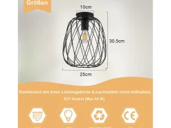 NETTLIFE Lámpara de techo negra vintage industrial retro para pasillo E27, 1 bombilla, redonda, de metal Negro Best