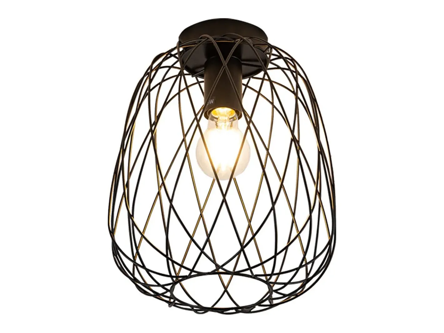 NETTLIFE Lámpara de techo negra vintage industrial retro para pasillo E27, 1 bombilla, redonda, de metal Negro Best