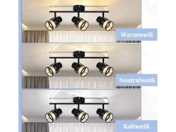 NETTLIFE Plafón-Lámpara de techo 3 focos E27 metal máx. Pantalla de tela vintage negra - dorada de 25W giratoria 330° para salón dormitorio escaleras Negro