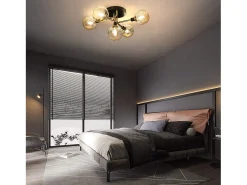 NETTLIFE Plafón-Lámpara de Techo LED Sala de Estar Dormitorio con 5 Bombillas G9 Bolas de Vidrio Luz de Sala de Estar Dormitorio Lámpara de araña Interior Negro