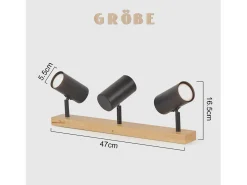 NETTLIFE Plafón-Lámpara de techo Foco de techo 3 llamas GU10 Madera moderna retro Metal ajustable 350°Sin bombillas Negro