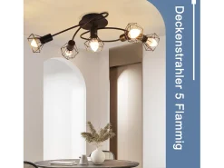 NETTLIFE Plafón-Lámpara de techo LED E14 negra, 5 bombillas, industrial, ajustable, 350°, retro, vintage, foco Negro