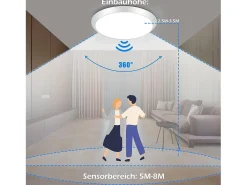 New NETTLIFE Lámpara de Techo LED Blanca Redonda con Sensor de Movimiento 15 W Interior 4000 K Neutro IP44 Lámpara de Escalera 30 cm para Salón Blanco