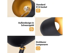 NETTLIFE Plafón-Lámpara de techo E14 Foco de techo Dorado Lámpara de pasillo industrial vintage Negro