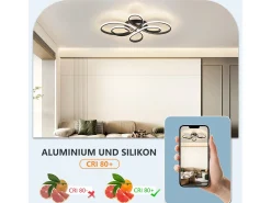 NETTLIFE Plafón-Lámpara de Techo LED Moderna Regulable, Negra, 26" 65W, con Control Remoto, Adecuada para Comedor, Oficina Negro